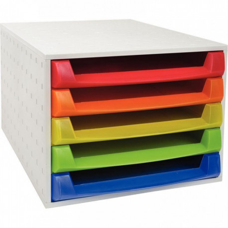 MODULE DE CLASSEMENT5 TIROIRS BLANC/ARLEQUIN   FOREVER 100% RECYCLE ANGE BLEU OUVERT TOP PRIX L28,4 XH21,8 X P38,7 CM  