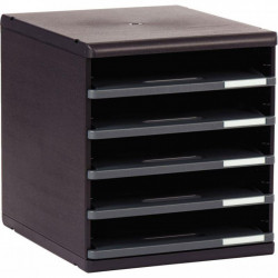 MODULE DE CLASSEMENT 5 TIROIRS NOIR OUVERT MODULO 98 % RECYCLE ANGE BLEU L28,8 X H32 X P35CM 