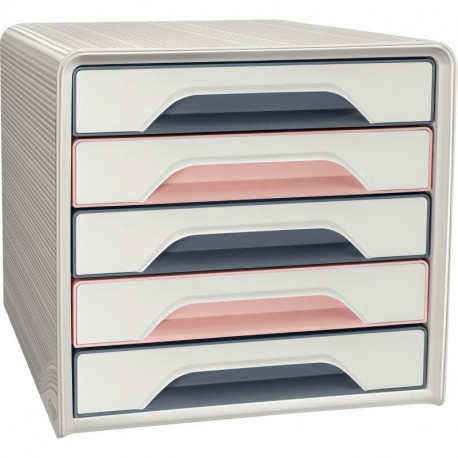 MODULE DE CLASSEMENT  5 TIROIRS SMOOVE MINÉRAL BLANC/ROSE ET GRIS