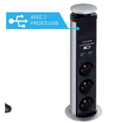 MULTIPRISE ESCAMOTABLE 4 PRISES+2 PRISES USB 2 1A