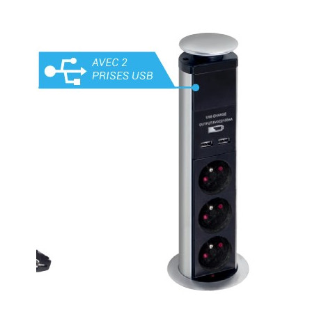 MULTIPRISE ESCAMOTABLE 4 PRISES+2 PRISES USB 2 1A