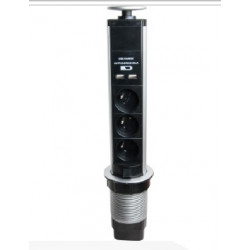 MULTIPRISE VERTICABLE ENCASTRABLE 3 PRISES ET 2 CHARGEURS USB