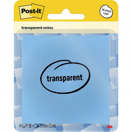 NOTES REPOSITIONNABLES TRANSPARENTES  73 X 73 MM BLOC DE 36 COLORIS BLEU