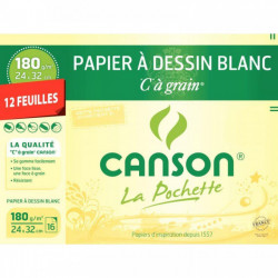 PAPIER A DESSIN C À GRAIN 180 G, FORMAT 24X32 CM POCHETTEDE 12F