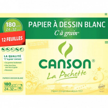 PAPIER A DESSIN C À GRAIN 180 G, FORMAT 24X32 CM POCHETTEDE 12F