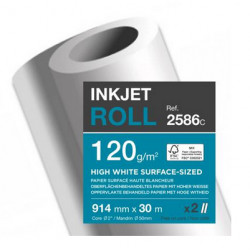 PAPIER COUCHE IMP. *PQT2*COUL. EXTRA BLANC 120G 914MMx30 M  ROULEAUX 2586C