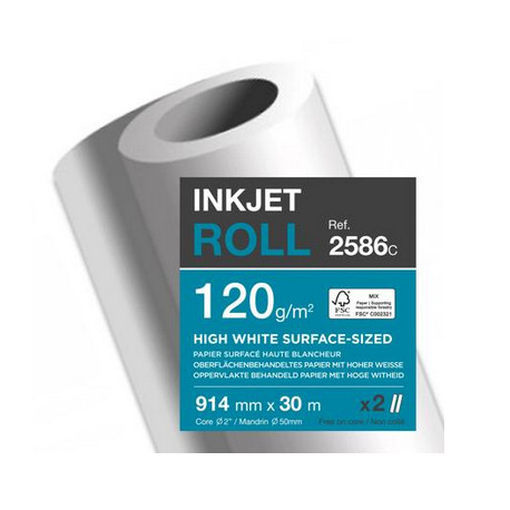 PAPIER COUCHE IMP. *PQT2*COUL. EXTRA BLANC 120G 914MMx30 M  ROULEAUX 2586C