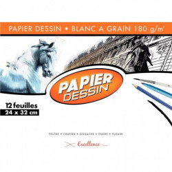  PAPIER DESSIN BLANC 180 G FORMAT 24X32 CM EXCELLENCE POCHETTE DE 12F