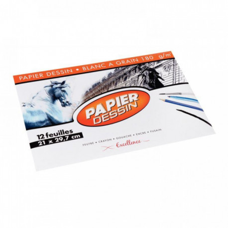 PAPIER DESSIN BLANC EXCELLENCE *PQT12F*  180 G FORMAT 21X29,7 CM