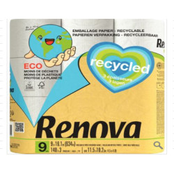 PAPIER HYGIÉNIQUE 3 plis PQT9  X140F (1260F) RECYCLE RENOVAFSC  FABRIQUE EN France 