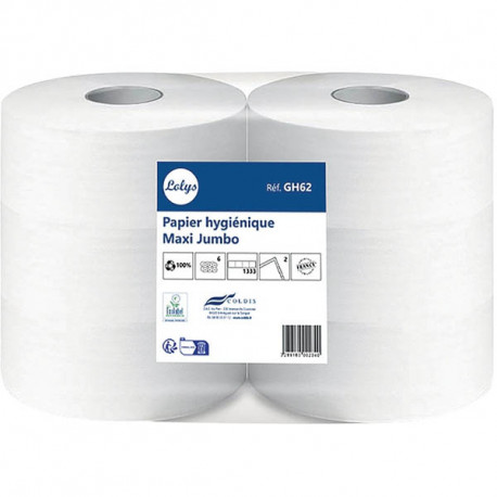 PAPIER HYGIÉNIQUE TOILETTE  JUMBO 2 PLIs PQT6 RL  320M 1333F ECOLABEL FAB France 