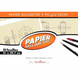  PAPIER MILLIMÉTRÉ, 90G FORMAT 21X29,7 CM EXCELLENCE POCHETTE DE 12F