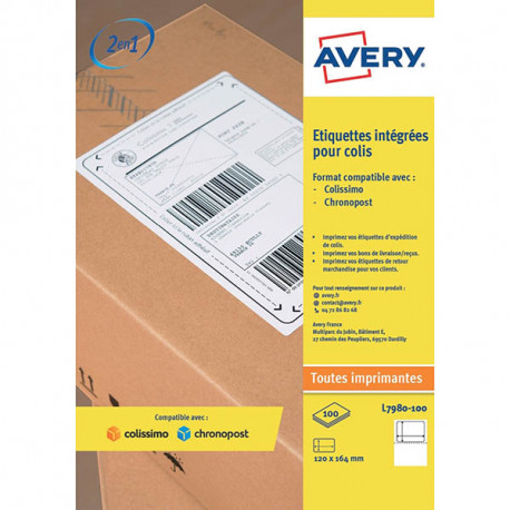 PAQUET DE 100 ÉTIQUETTES POUR COLISSIMO FORMAT 120 X 164MM