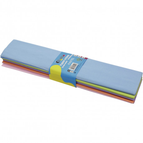 PAQUET DE 10 FEUILLES CRÉPON ORDINAIRES 200X50CM COLORIS PASTELS ASSORTIS