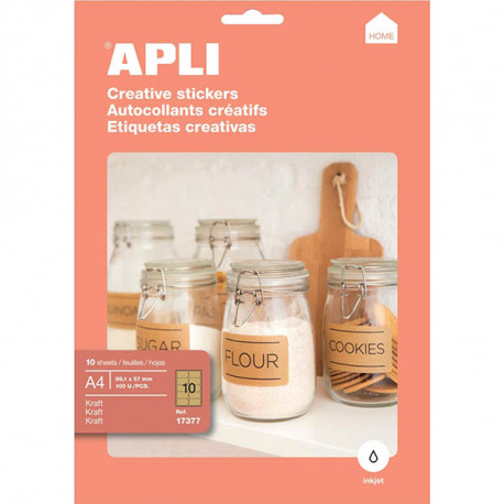 PAQUET DE 10 FEUILLES ÉTIQUETTES KRAFT RECTANGULAIRES FORMAT 99.1X57MM