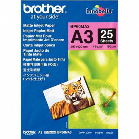 PAQUET DE 25 FEUILLES DE PAPIER PHOTO MAT MARQUE BROTHER FORMAT A3 (29,7 X 42 CM) 145G