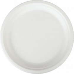 PAQUET DE 50 ASSIETTES EN FIBRES DE CANNES DIAMÈTRE 26CM BLANCHES