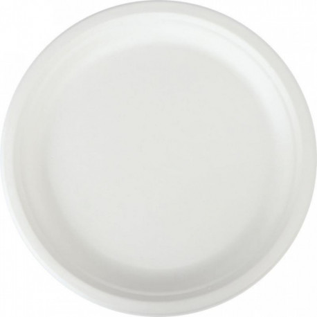 PAQUET DE 50 ASSIETTES EN FIBRES DE CANNES DIAMÈTRE 26CM BLANCHES
