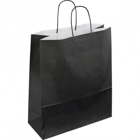 PAQUET DE 50 SACS KRAFT NOIR 35+14X40 POIGNÉES TORSADÉES