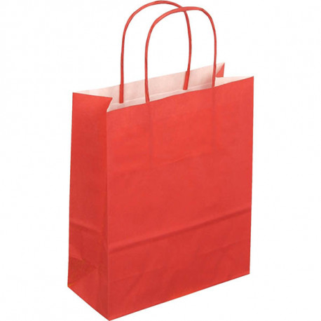 PAQUET DE 50 SACS KRAFT ROUGE 18+8X22 POIGNÉES TORSADÉES
