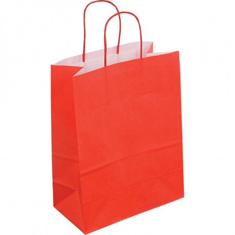 PAQUET DE 50 SACS KRAFT ROUGE 35+14X40 POIGNÉES TORSADÉES
