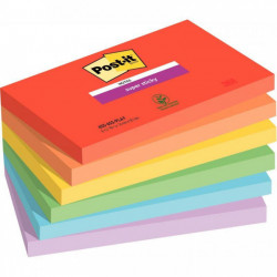 PAQUET DE 6 BLOCS NOTES SUPER STICKY POST-IT  90 FEUILLES 76 X 127 COLLECTION PLAYFUL