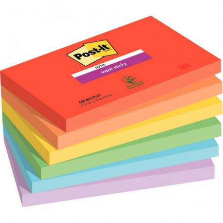 PAQUET DE 6 BLOCS NOTES SUPER STICKY POST-IT  90 FEUILLES 76 X 127 COLLECTION PLAYFUL