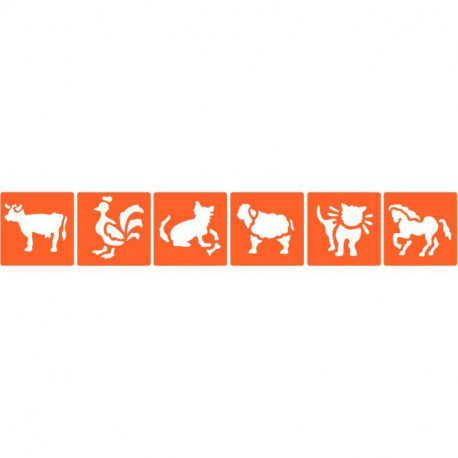 PAQUET DE 6 POCHOIRS EN PLASTIQUE, LES ANIMAUX DE LA FERME