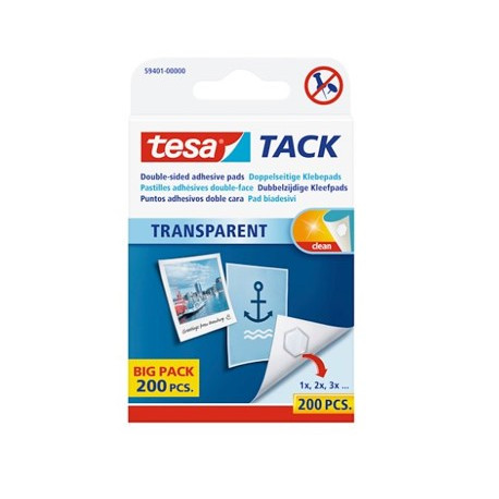 PASTILLE AUTO ADHESIVE TESA TACK TRANSPARENTE BTE X200