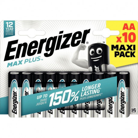 PILES AA LR06 1,5V PQT10  ENERGIZER MAX PLUS ALACALINE QUI DURE LE PLUS LONGTEMPS