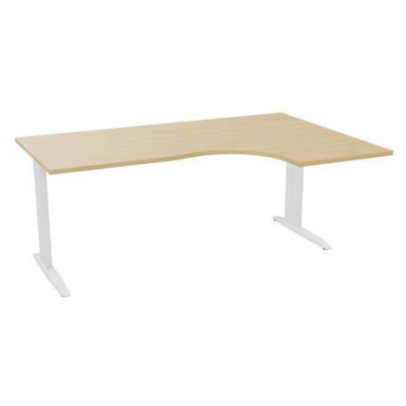 PLAN COMPACT 90° ONYX RETOUR DROITE L.180 X P.120 ET 60 CM PLATEAU CHÊNE NATUREL/PIÈTEMENT BLANC