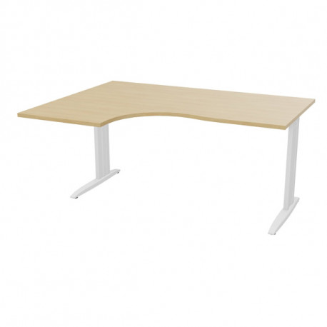 PLAN COMPACT 90° ONYX RETOUR GAUCHE L..160 X P.120 ET 60 CM PLATEAU CHÊNE NATUREL/PIÈTEMENT BLANC