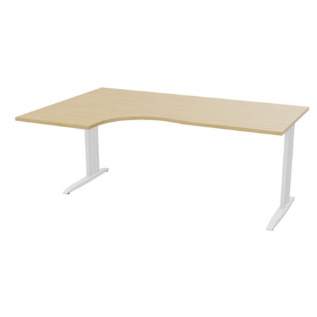 PLAN COMPACT 90° ONYX RETOUR GAUCHE L..180 X P.120 ET 60 CM PLATEAU CHÊNE NATUREL/PIÈTEMENT BLANC