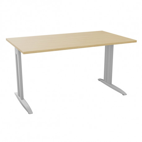 PLAN DROIT ONYX L..140 X P.80 X H73,5 CM PLATEAU CHÊNE NATUREL/PIÈTEMENT ALU