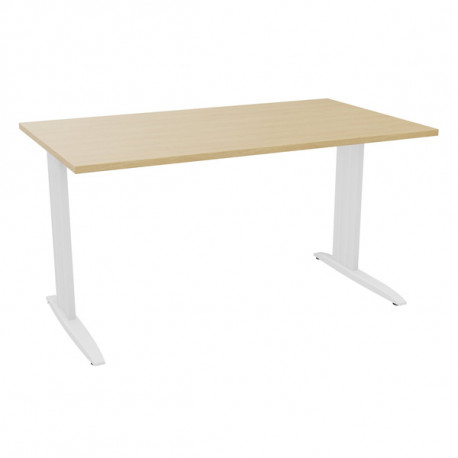 PLAN DROIT ONYX L..140 X P.80 X H73,5 CM PLATEAU CHÊNE NATUREL/PIÈTEMENT BLANC