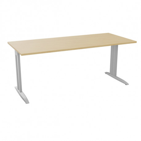 PLAN DROIT ONYX L..180 X P.80 X H73,5 CM PLATEAU CHÊNE NATUREL/PIÈTEMENT ALU