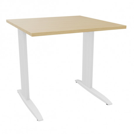 PLAN DROIT ONYX L..80 X P.80 X H73,5 CM PLATEAU CHÊNE NATUREL/PIÈTEMENT BLANC