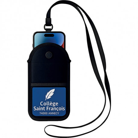 POCHETTE ANTI-ONDES SÉCURISÉE AVEC DISPOSITIF DE BLOCAGE, DRAGONNE ET PORTE CARTE