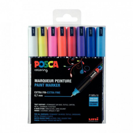 POCHETTE DE 16 MARQUEURS POSCA POINTE EXTRA FINE ASSORTIS