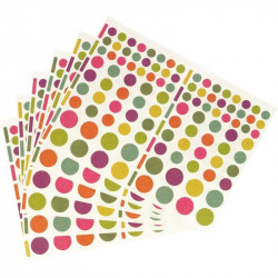 POCHETTE DE 624 GOMMETTES CRAFT COLORIS ASSORTIS DIAM 1 À 2 CM COLORIS ASSORTIS  6 PLANCHES 16 X 21.5 CM