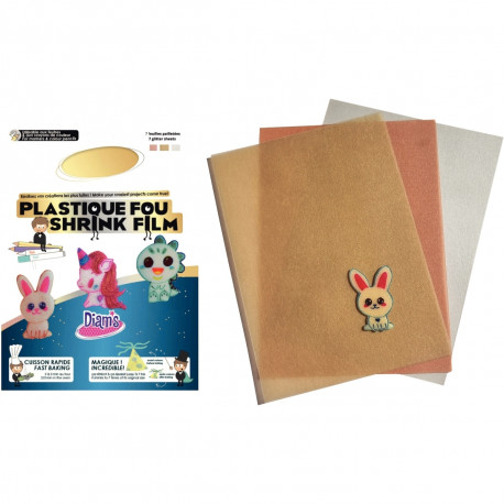 POCHETTE DE 7 FEUILLES DE PLASTIQUE FOU PAILLETÉ COLORIS ASSORTIS