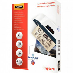 POCHETTES A  PLASTIFIER  A3 125 MICRONS **BTE100** FELLOWES AVEC FLECHE POUR INDIQUER LE SENS DE PLASTIFICATION