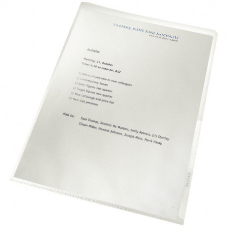 POCHETTES COIN INCOLORE PQT 100 PP A4 100% RECYCLE   P40F 13/100E