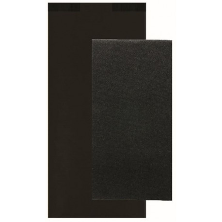 POCHETTES COUVERTS 11x25cm +SERVIETTES PQT300 noires OUATE 40x32cm pliée 1/8 LC  