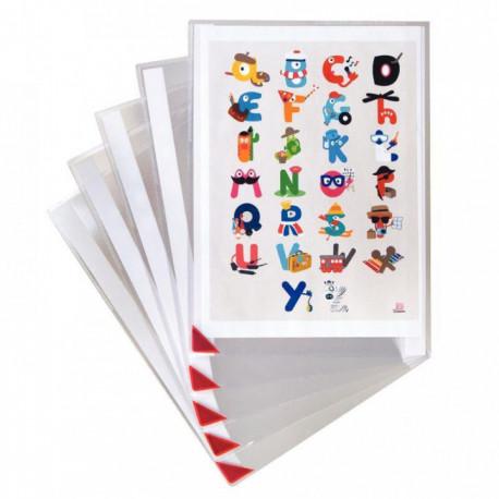 POCHETTES KANG A4 EASY CLIC ADHÉSIVE COIN AIMANTE PQT 5 TARIFOLD 194770