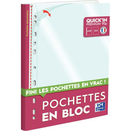POCHETTES PERFORÉE *BLOC 40* A4 EN POLYPROPYLÈNE 9/100ÈME FAB FRANCE