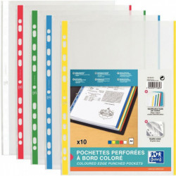 POCHETTES PERFORÉES ELBA *PQT 10* A4 PP 90 LISSE BORD COLORE AST 100206870