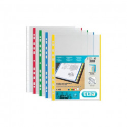 POCHETTES PERFOREES LISSE 9/100eme BORD COULEURS RENFORCE ASSORTIES PQT100 ELBA 1
