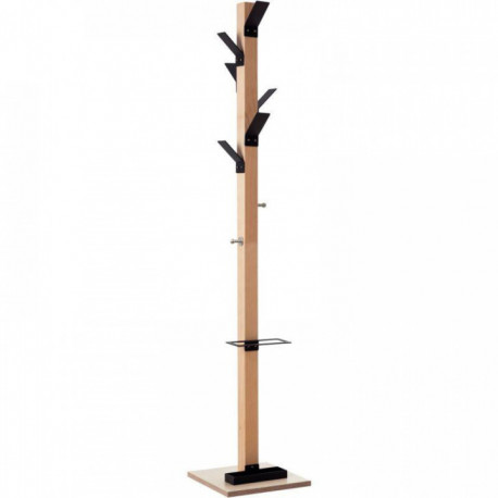 PORTEMANTEAU EASYCLOTH NOIR 6 patères + 2 petites patères complémentaires en acier chromé (support sac). Fût en bois massif vern