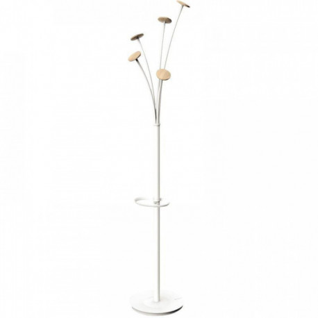 PORTEMANTEAU FEST BLANC BOIS CLAIR - 5 patères. Porte-parapluie avec égouttoir (capacité 6 parapluies). Acier/bois. Design moder